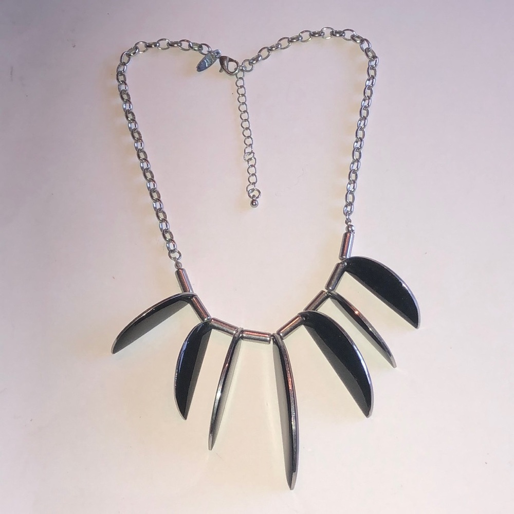 NY Brand Silver Tone and Black Boho Statement Necklace